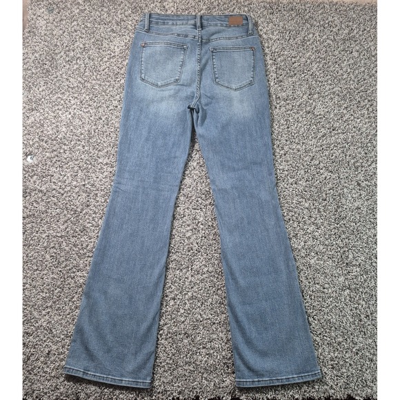 Judy Blue Buffalo Plaid Patch BOOTCUT Jeans Distressed Womens 9/29 Stretch Denim - Picture 2 of 12